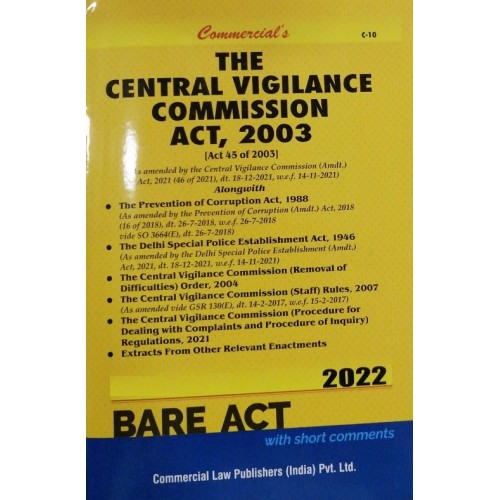 Commercial Law Publisher's The Central Vigilance Commission Act, 2003 Bare Act 2022